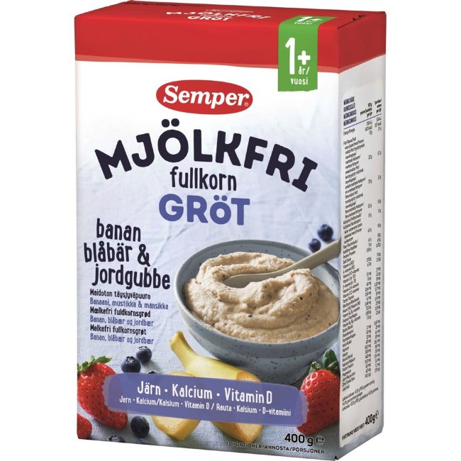 Безмолочная цельнозерновая каша Semper с бананом, черникой и клубникой 12 мес 400 гр Безмолочная цельнозерновая каша Semper с бананом, черникой и клубникой 12 мес 400 гр