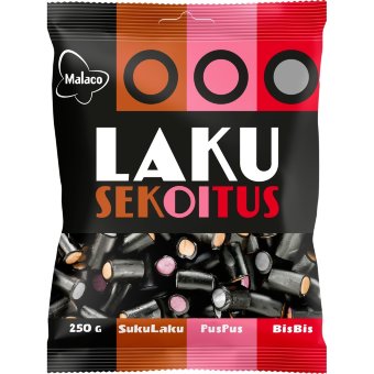 Лакричные конфеты Malaco LAKU sekoitus c фруктовыми начинками 250 гр