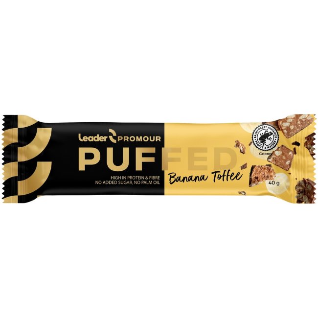 Протеиновый батончик Leader Promour Puffed Banana-Toffee с ароматом банана и ириса 40 гр