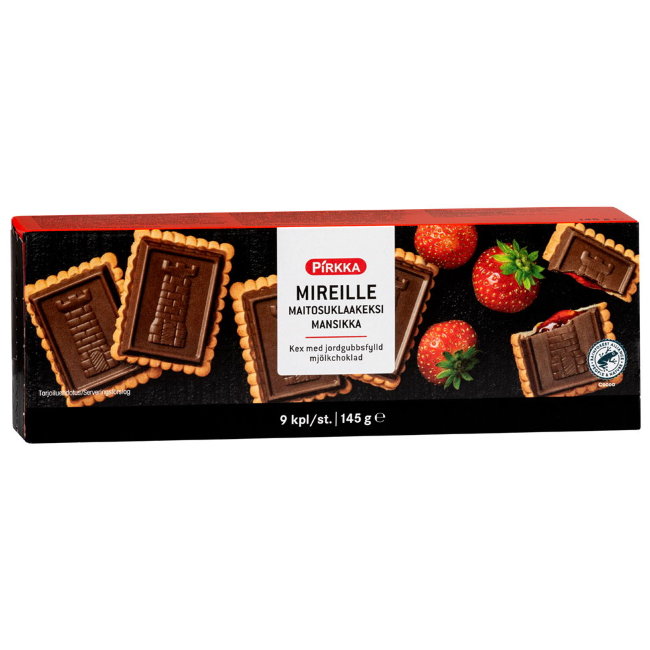 Печенье клубничное с шоколадом Pirkka Mireille Mansikkatäytteinen 145 гр