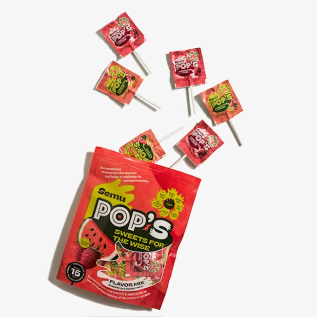Безсахарная леденцовая карамель Semu Pop´s с облепиховым маслом, витаминами C и D 84 гр