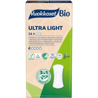 Многоразовые ультратонкие био ежедневные гигиенические прокладки Vuokkoset Bio Ultra Light 24 шт Многоразовые ультратонкие био ежедневные гигиенические прокладки Vuokkoset Bio Ultra Light 24 шт