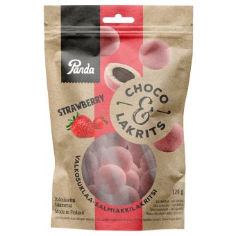 Лакричные конфеты в глазури из белого шоколада с клубникой Panda Choko Lakrits 120 гр