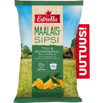 Картофельные чипсы Estrella Maalaissipsi с укропом и зелёным луком 180 гр Картофельные чипсы Estrella Maalaissipsi с укропом и зелёным луком 180 гр