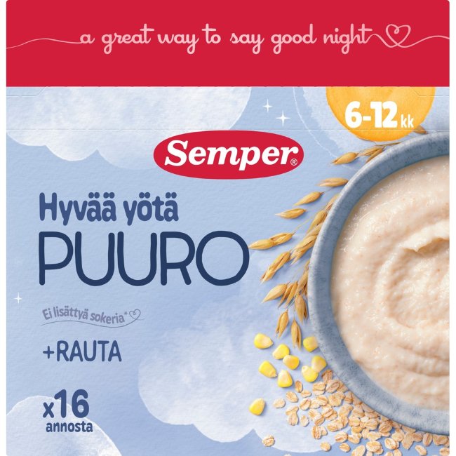 Каша Semper Hyvää yötä, без вкуса, 6 мес 480 гр Каша Semper Hyvää yötä, без вкуса, 6 мес 480 гр