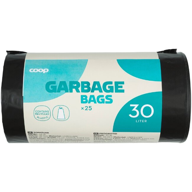Мусорные пакеты Coop 30 л черные (уп 25 шт)