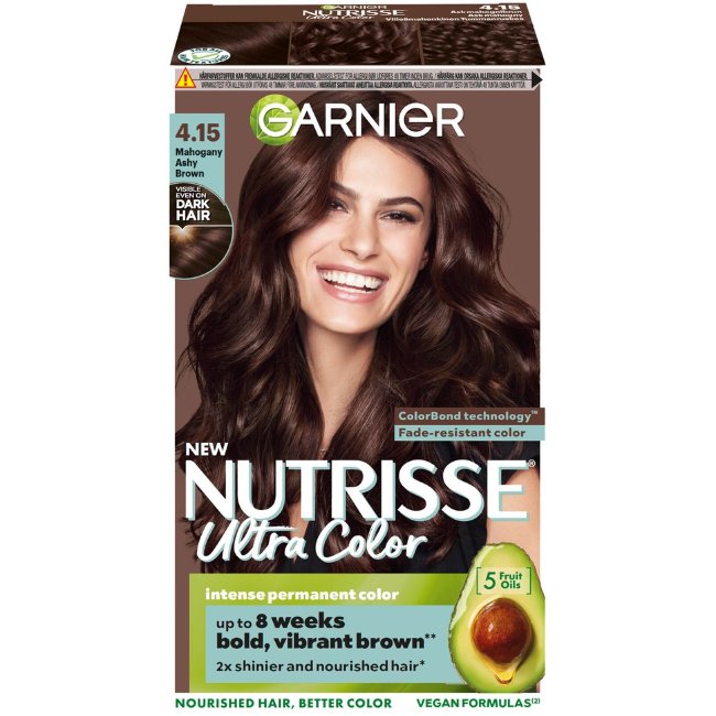 Краска для волос Garnier Nutrisse 4.15 ультра колор холодный махагоновый темно-коричневый стойкий 1 шт Краска для волос Garnier Nutrisse 4.15 ультра колор холодный махагоновый темно-коричневый стойкий 1 шт
