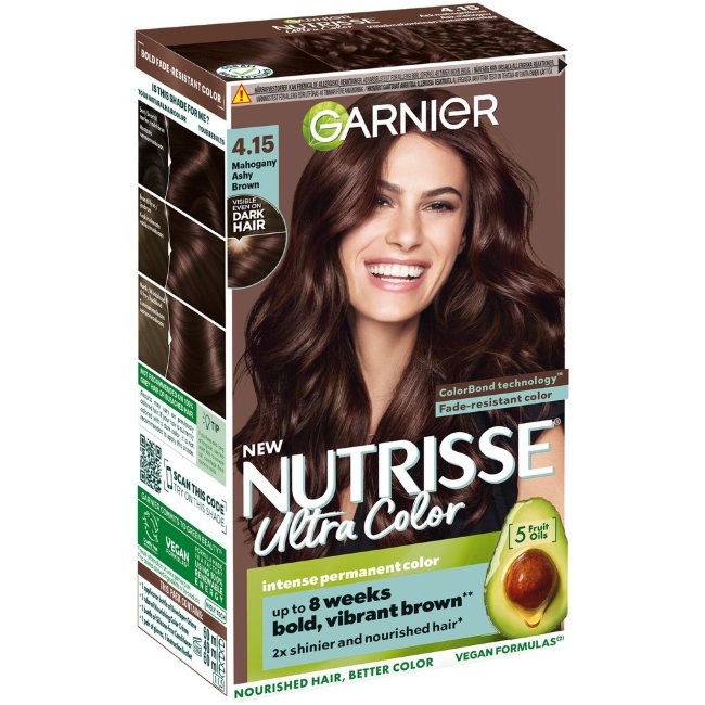 Краска для волос Garnier Nutrisse 4.15 ультра колор холодный махагоновый темно-коричневый стойкий 1 шт Краска для волос Garnier Nutrisse 4.15 ультра колор холодный махагоновый темно-коричневый стойкий 1 шт