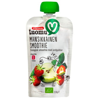 Фруктовое пюре Pirkka (клубника банан) 110 гр органическая Фруктовое пюре Pirkka (клубника банан) 110 гр органическая