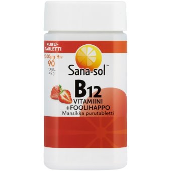 Жевательные витамины B12 1000 мкг + фолиевая кислота со вкусом клубники Sana-sol 90 табл Жевательные витамины B12 1000 мкг + фолиевая кислота со вкусом клубники Sana-sol 90 табл