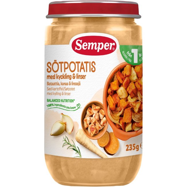 Детское питание Semper с бататом, курицей и чечевицей 1 г с 1 года 235 гр