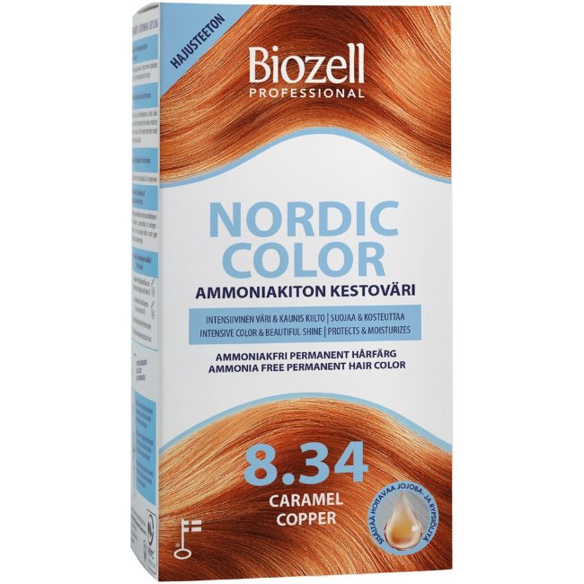 Стойкая краска для волос без аммиака Biozell Nordic Color Professional карамельно-медный 8.34 упаковка 2 шт х 60 мл