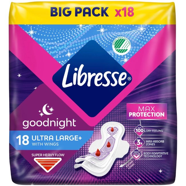 Ночные прокладки с крылышками Libresse Ultra Night Ultra Large+ 18 шт большая упаковка