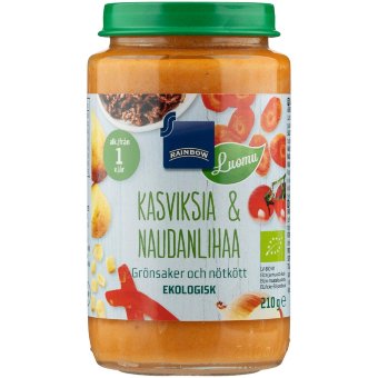 Детское питание с овощами и говядиной Rainbow органический продукт 210 гр 12 мес