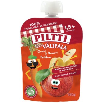 Порционный фруктово-овощной перекус Piltti 150 гр яблоко-банан-морковь 1,5+ лет