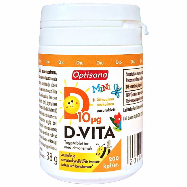 Витамин D3 OPTISANA D-VITAMIINI 10мг 200 таб