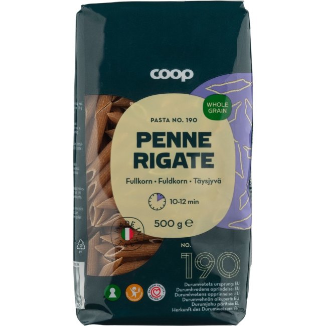 Макароны цельнозерновые Coop ригате 500 гр