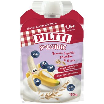 Смузи йогурт Piltti с бананом, черникой и овсом 150 гр (с 1,5 лет) в пакетике