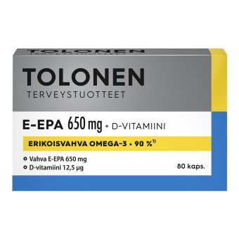 Рыбий жир Омега-3 E-EPA 650 мг 90% EPA + 12,5 мкг витамина D3 80 капсул Tolonen Рыбий жир Омега-3 E-EPA 650 мг 90% EPA + 12,5 мкг витамина D3 80 капсул Tolonen