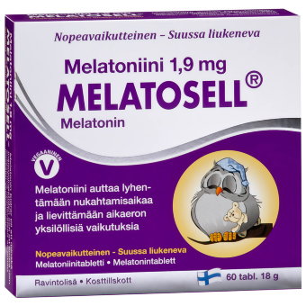 Таблетки для сна с мелатонином Melatosell Melatoniini 1,9 mg 60 табл Hankintatukku Таблетки для сна с мелатонином Melatosell Melatoniini 1,9 mg 60 табл Hankintatukku