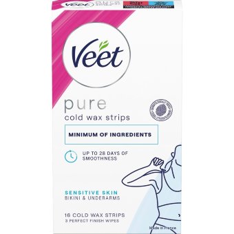 Полоски для холодной депиляции Veet Pure для бикини и подмышек для чувствительной кожи 16 шт Полоски для холодной депиляции Veet Pure для бикини и подмышек для чувствительной кожи 16 шт