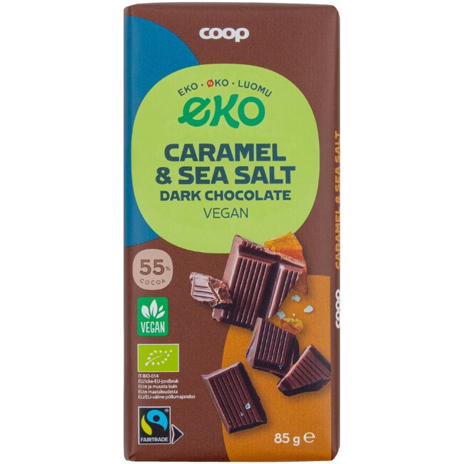 Веганский шоколад с карамелью и морской солью Coop Eko 85 гр Веганский шоколад с карамелью и морской солью Coop Eko 85 гр