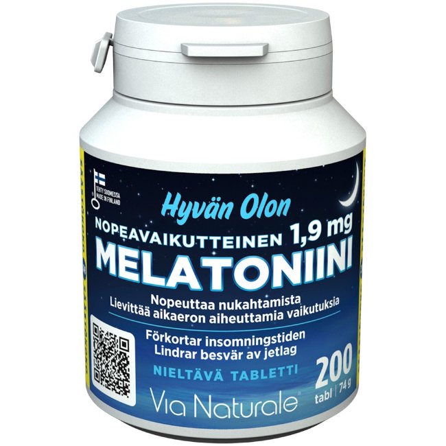 Таблетки мелатонина быстрого действия Hyvän Olon 1,9 мг 200 шт Via Naturale