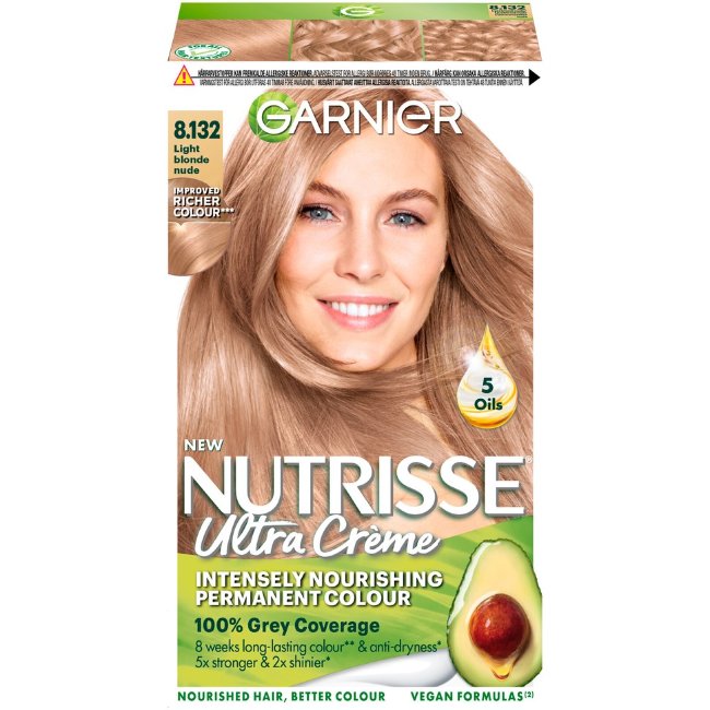 Перманентная краска для волос Garnier Nutrisse Ultra Creme 8.132 светлый блонд нюд 1 шт Перманентная краска для волос Garnier Nutrisse Ultra Creme 8.132 светлый блонд нюд 1 шт