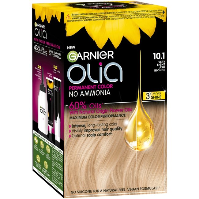 Стойкая краска для волос Garnier Olia 10.1 очень светлый пепельный блонд 174 мл