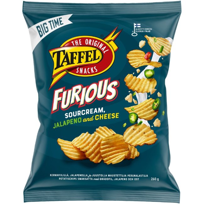 Чипсы Taffel Furious со вкусом сметаны, чили, халапеньо и сыра 260 гр