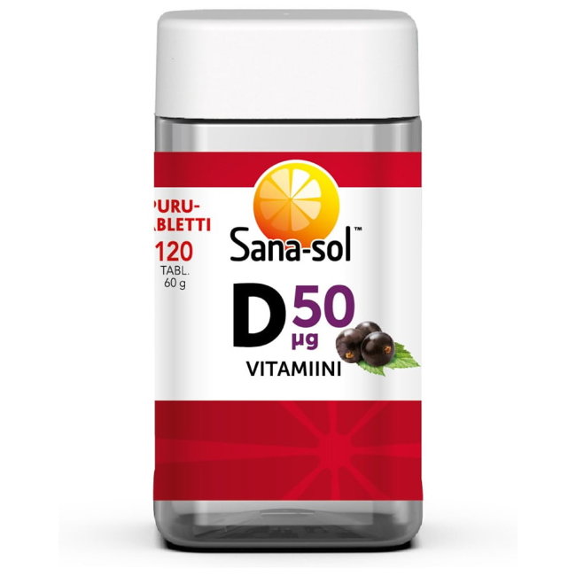 Витамин Д purunabletti D-vitamiini 50 µg 120 жевательные таблетки Sana-Sol