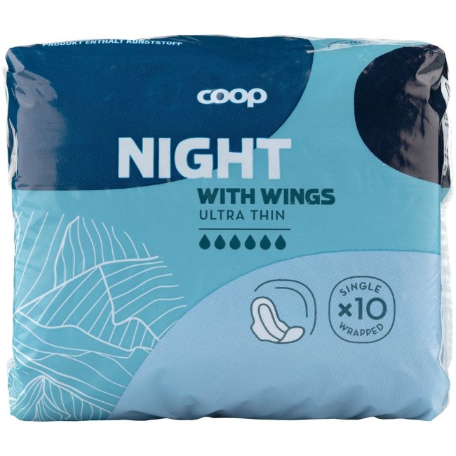 Ультратонкие ночные прокладки Coop с крылышками 10 шт