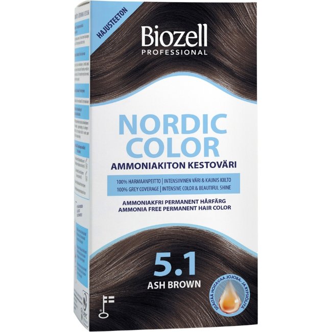 Стойкая краска для волос без аммиака Biozell Nordic Color Professional пепельно-коричневый 5.1 упаковка 2 шт х 60 мл