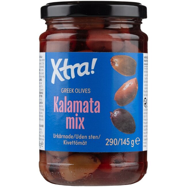 Микс греческих маслин Xtra Kalamata без косточек 290/145 гр Микс греческих маслин Xtra Kalamata без косточек 290/145 гр