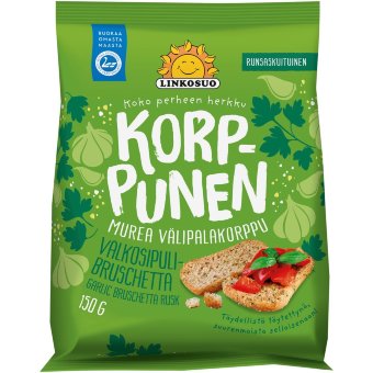 Хрустящий хлебец Linkosuo Korppunen с чесноком и брускеттой 150 гр Хрустящий хлебец Linkosuo Korppunen с чесноком и брускеттой 150 гр