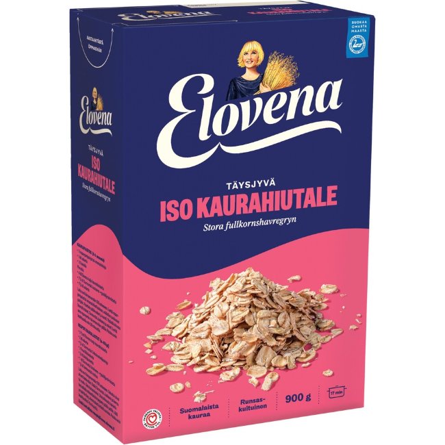 Крупные хлопья цельнозерновой овсянки Elovena 900 гр