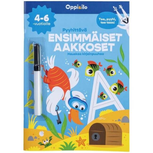 Стираемая книга заданий Pyyhittävä Ensimmäiset aakkoset 4-6 лет - весёлые занятия с буквами! Стираемая книга заданий Pyyhittävä Ensimmäiset aakkoset 4-6 лет - весёлые занятия с буквами!