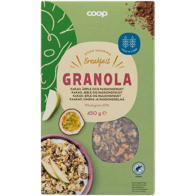 Гранола Coop какао, яблоко и маракуйя 450 гр