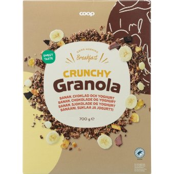 Хрустящие мюсли (банан, йогурт, шоколад) Coop Crunchy 700 гр Хрустящие мюсли (банан, йогурт, шоколад) Coop Crunchy 700 гр