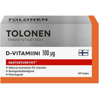 Витамин D 100 мкг на подсолнечном масле D-Vitamiini 60 капсул Tolonen Витамин D 100 мкг на подсолнечном масле D-Vitamiini 60 капсул Tolonen