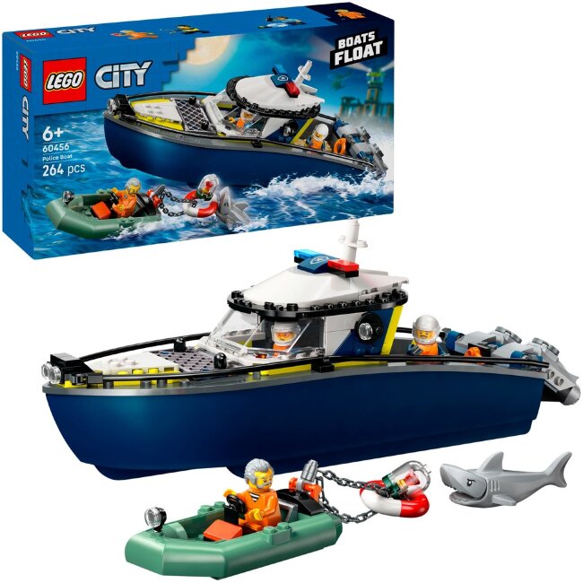 Игрушечный полицейский катер LEGO® City 60456 погоня на полицейской лодке Игрушечный полицейский катер LEGO® City 60456 погоня на полицейской лодке