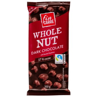 Тёмный шоколад Fin Carre с цельным лесным орехом 100 гр