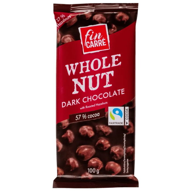 Тёмный шоколад Fin Carre с цельным лесным орехом 100 гр
