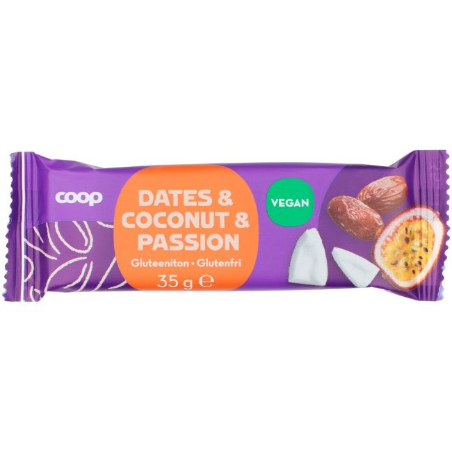 Энергетический батончик Coop с финиками, кокосом и маракуйей 35 гр Энергетический батончик Coop с финиками, кокосом и маракуйей 35 гр