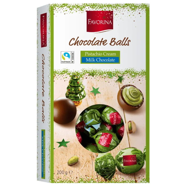 Рождественские трюфели с фисташковой начинкой Favorina 200 гр Рождественские трюфели с фисташковой начинкой Favorina 200 гр