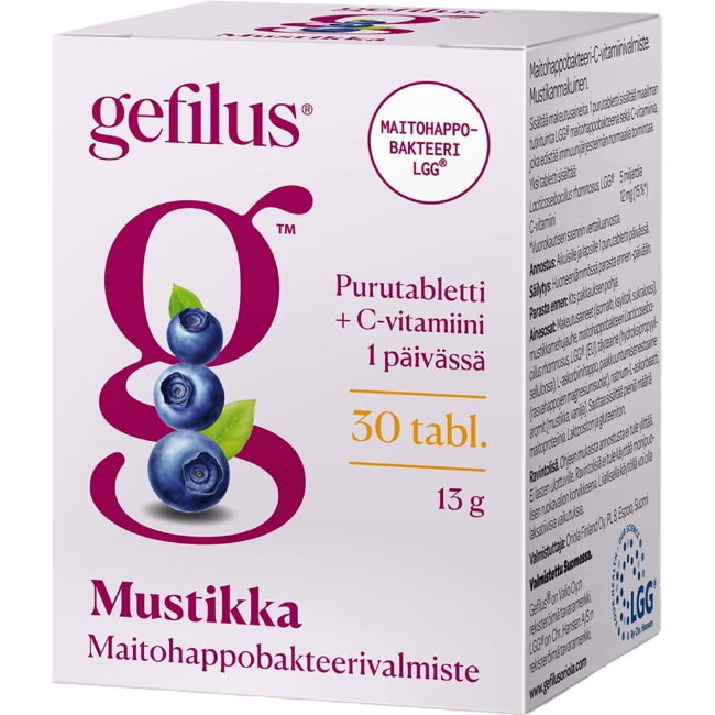 Таблетки жевательные с молочнокислыми бактериями с черникой Gefilus MUSTIKKA LGG Gefilus 30 шт