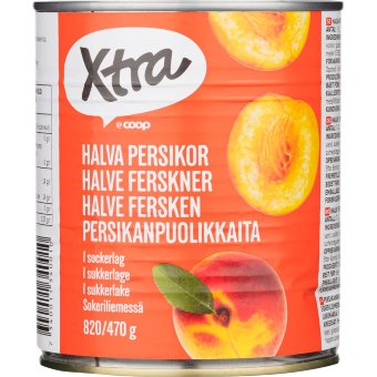 Персики (половинки) в сахарном сиропе X-tra, 820/470 гр Персики (половинки) в сахарном сиропе X-tra, 820/470 гр