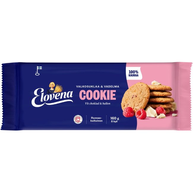 Печенье Elovena 160 гр с белым шоколадом и малиной