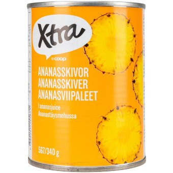 Кольца ананаса в собственном соку X-tra, 565/340 гр Кольца ананаса в собственном соку X-tra, 565/340 гр