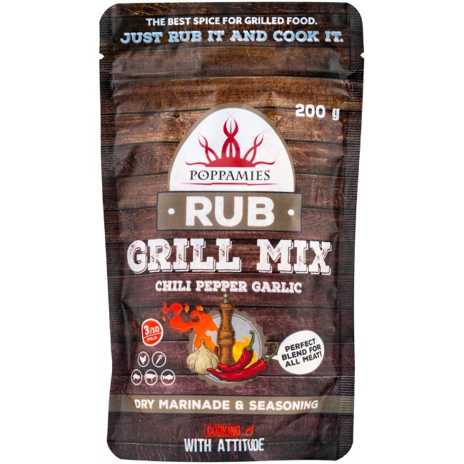 Смесь для гриля Poppamies Rub Grill Mix с чили, перцем и чесноком 200 гр